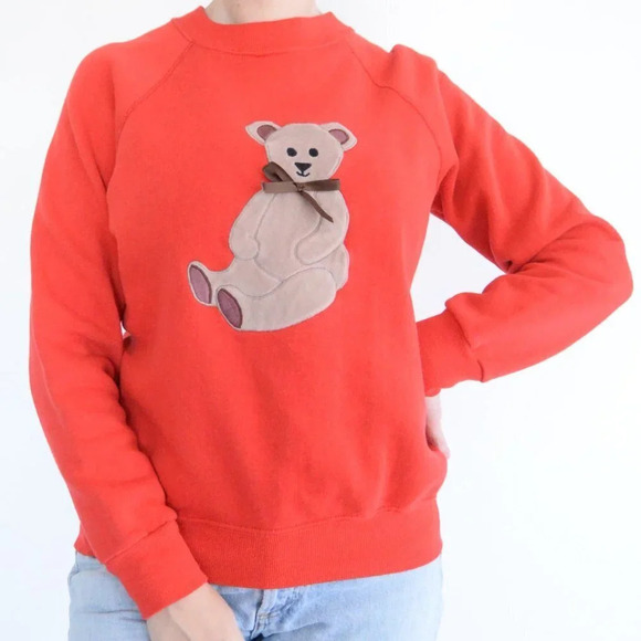 Vintage Bassett-Walker Red Teddy Bear with Bow Crewneck Sweater  M - Picture 2 of 14